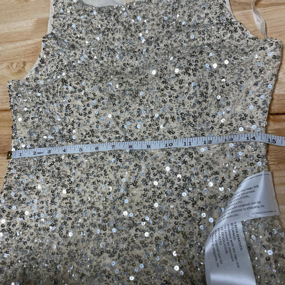 Mac Duggal NWOT Silver Sequined Modi Sheath Cocktail Dress Size 6 Beaded Sparkle - Picture 9 of 12